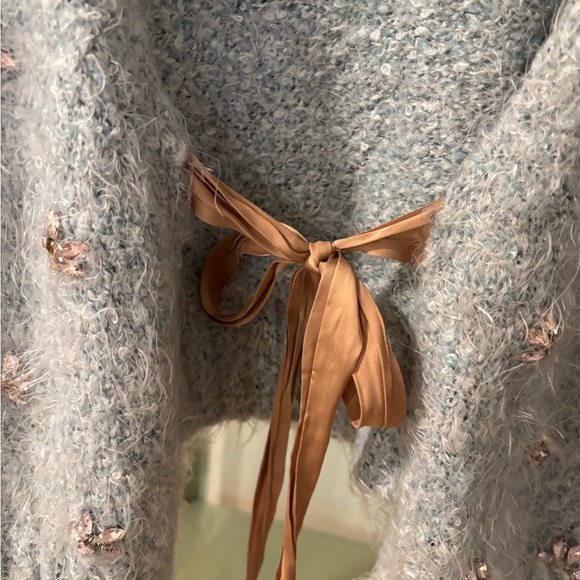 Free People Gray Cardigan with Pink Embellishments - Picture 2 of 4